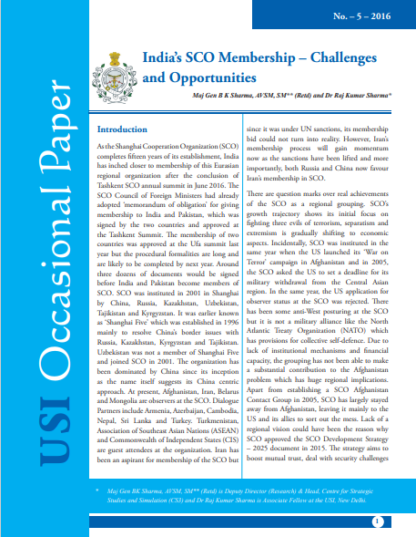 India's SCO Membership  Challenges and Opportunities (Vol No. 5- 2016)